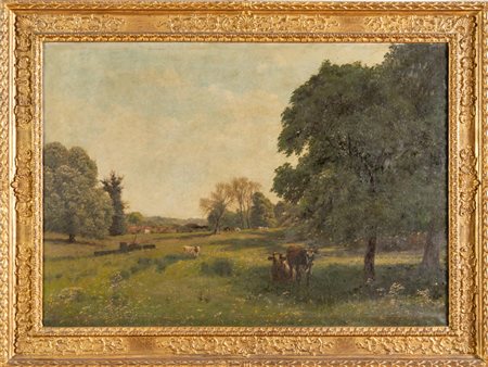 Maestro inglese del XIX secolo, "Paesaggio di campagna". 