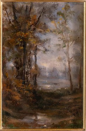 Alessandro Landriani (Soresina 1856 - Cremona 1911), "La sera nel bosco".