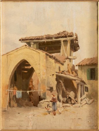 Alessandro Landriani (Soresina 1856 - Cremona 1911), "Il cortile del casale".