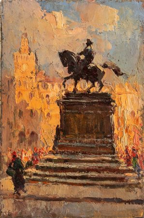 Mario Capuzzo (Badia Polesine 1902 - 1972), "Monumento di Vittorio Emanuele II in Piazza Maggiore, Bologna"