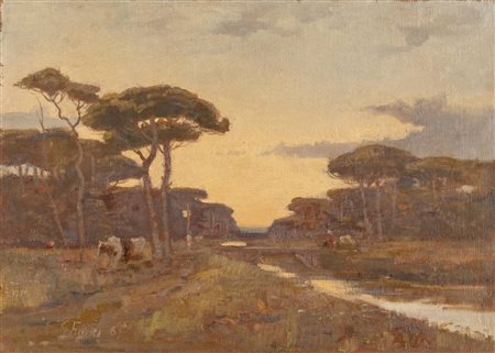 Giulio Fiori (Bologna 1909 - 1991), "Paesaggio", 1967.