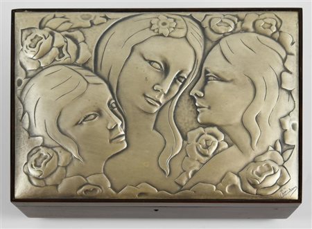 SCATOLA OTTAVIANI CON COPERCHIO IN ARGENTO scatola in legno con vassoio...