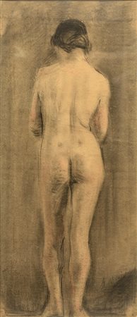 Antonio Mancini (1852 - 1930) Nudo femminile di schiena carboncino su carta...