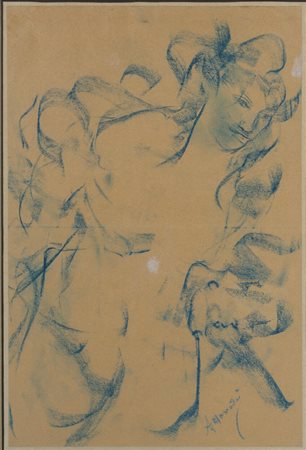 Antonio Mancini (1852 - 1930) Nudino in bleu 1925 pastello su carta 28 x 18...