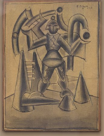 Fortunato Depero (1892 - 1960) Giocoliere 1946 matita, carboncino e china...