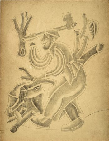 Fortunato Depero (1892 - 1960) Spaccalegna 1943/44 grafite su cartoncino 27 x...