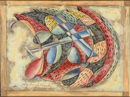 Agibecifuturista (1898 - 1991) Senza titolo tecnica mista su cartoncino 18 x...