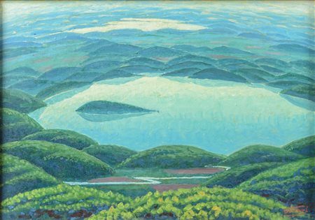 Gerardo Dottori (Perugia, 1884 - 1977) Studio di paesaggio umbro 1952 tecnica...