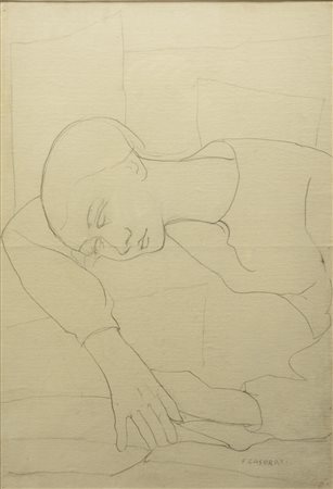 Felice Casorati (1883 - 1963) Fanciulla addormentata 1958 matita su carta 34...