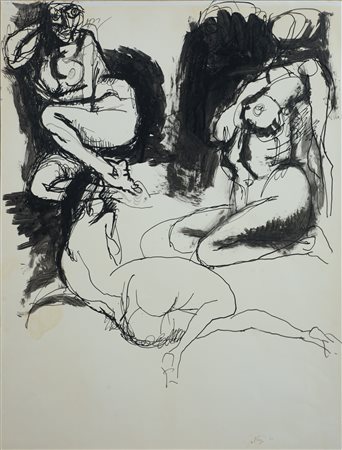 Renato Guttuso (1911 - 1987) Tre nudi femminili 1961 china e acquerello su...