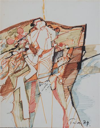 Zlatko Prica (1916 - 2002) Composizione 1974 tecnica mista su carta 29 x 23,5...