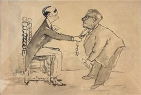 Mino Maccari (1898 - 1989) Il sogno di Palmiro (Umberto II e Togliatti) 1946...