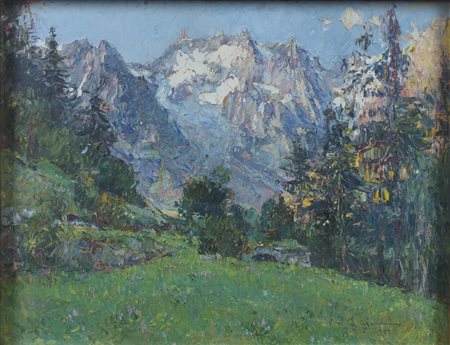 Lidio Ajmone (1884 - 1945) Paesaggio alpino 1927 olio su tavoletta 34 x 44...