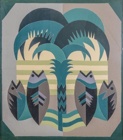 Fortunato Depero (1892 - 1960) Palma e Pesci 1937/38 tarsia di stoffe...