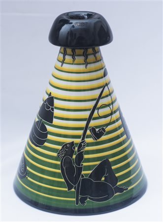 Corrado Cagli (1910 - 1976) Pescatori maiolica 21,5 x x 16,5 cm. Per...