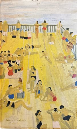 Enzo Di Guida (1914 - 1972) Bagno Marechiaro 1956 olio su tavola 44 x 27 cm....