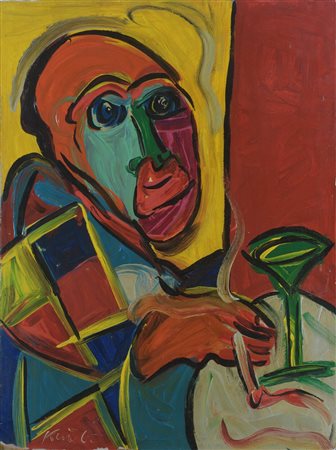 Peter Robert Keil (1942 - ) Ritratto di uomo con cocktail 1962 olio su...