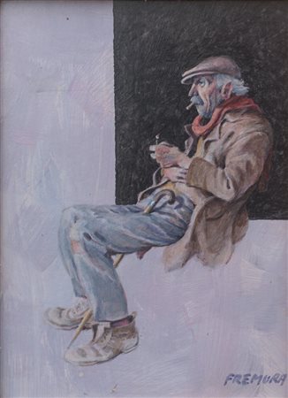 Alberto Fremura (1936 - 2023) Il fumatore olio su compensato 20 x 15 cm....