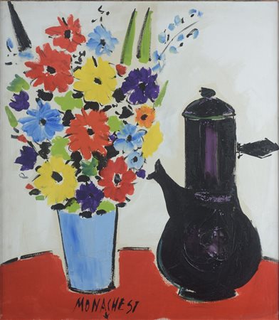Sante Monachesi (1910 - 1991) Vaso di fiori 1965 olio su tela 80 x 70 cm....