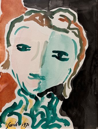 Virgilio Guidi (1891 - 1984) Ritratto femminile 1971 Acquerello su carta...