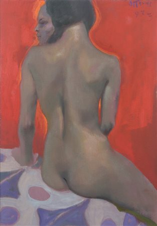 Ugo Attardi (1923 - 2006) Nudo femminile di schiena 1975 olio su tela 50,5 x...