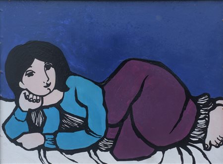 Domenico Cantatore (1906 - 1998) Donna sdraiata olio su tavola 30 x 40 cm. Al...