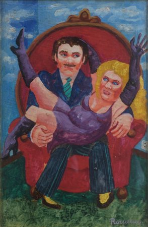 Daniela Romano (1947 - 2009) La coppia 1980 olio su tela 30 x 20 cm. Firmato...