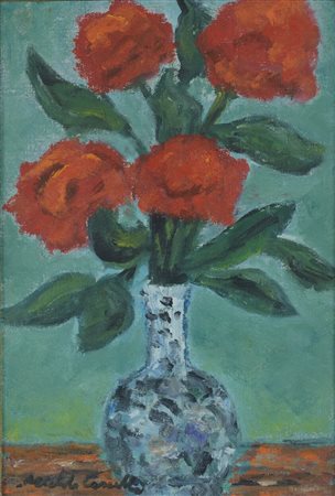 Michele Cascella (1892 - 1989) Vaso di fiori olio su tela 30 x 20 cm.