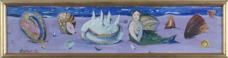 Antonio Possenti (1933 - 2016) Conchiglie e Sirena olio su tela 8 x 34,5 cm....