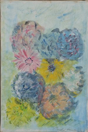 Michele Cascella (1892 - 1989) Fiori 1983 olio su tela 29,5 x 20,5 cm. Opera...