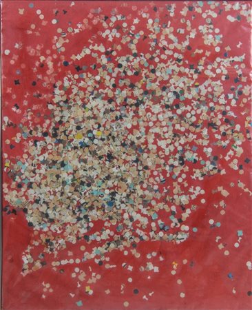 Tano Festa (1938 - 1988) Fondo rosso 1983 tempera e coriandoli su tela e...