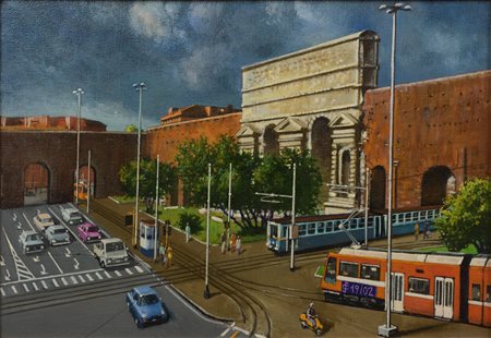 Sergio Ceccotti (1935 - ) Piccola Veduta di Porta Maggiore 2002 olio su tela...