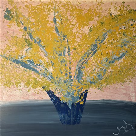 Roberto Loyola (1937 - 2000) Vaso di mimose 1991 olio su tela 150 x 150 cm....