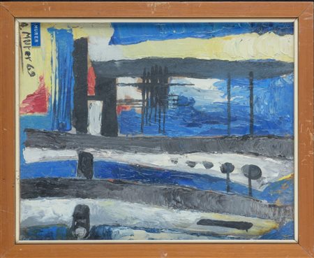 Augusto Murer (1922 - 1985) Composizione astratta 1969 olio su tela 30 x 24 cm.