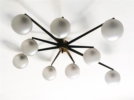 Angelo Lelli (1911 - 1979) Lampada a sospensione mod. "Stella a 9" anni '50 -...
