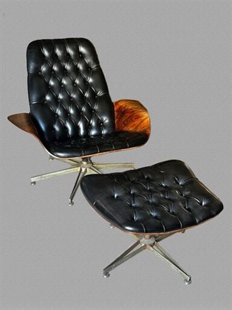 George Mulhauser (1922 - 2002) Poltrona con poggiapiedi mod. "Mister" 1970...