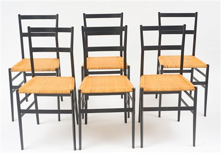 Giò Ponti (1891 - 1979) Sei sedie mod. "Superleggera - 699" 1967 ca. legno...