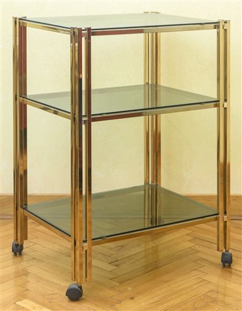 Carrello Portavivande 1970 ottone e vetro fumè 79 x 43 x 57 cm. Carrellino...