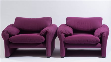 Vico Magistretti (1920 - 2006) Coppia di poltrone mod. "Maralunga" 1973...