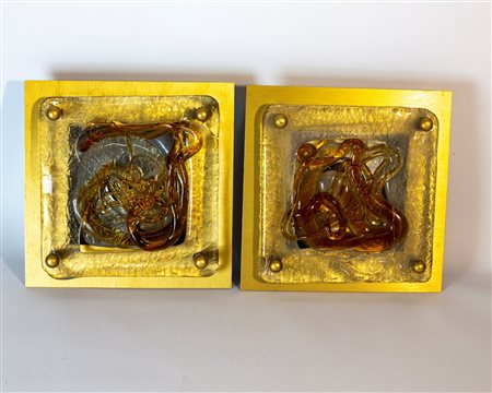 Angelo Brotto (1914 - 2002) Coppia di Appliques Metallo dorato e vetro di...