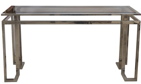 Design italiano - Consolle anni '70 del XX secolo acciaio spazzolato e vetro...