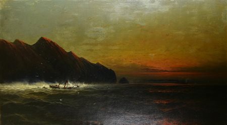 Scuola americana del XIX secolo MARINA olio su tela, cm 61x107...