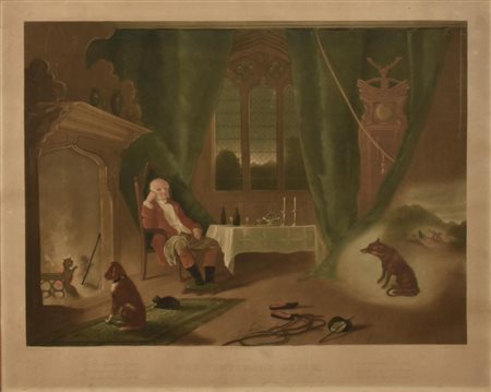 Scuola del XIX secolo THE HUNTSMAN'S DREAM stampa, cm 56x70 dipinto da E....