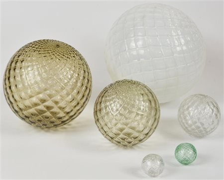 LOTTO DI SEI SFERE VENINI IN VETRO SOFFIATO, Italia XX secolo vetro...