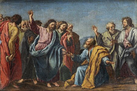 FRANCESCO COZZA<BR>Roma 1605-1682<BR>"Consegna delle chiavi"