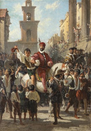 VINCENZO MARINELLI<BR>San Martino d'Agri 1819-Napoli 1892<BR>"Ferrante Carafa e Masaniello"  ("Ferrante Carafa porta trionfalmente per la città di Napoli in groppa Masaniello tratto di prigione") ante 1869