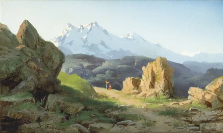 GIUSEPPE FALCHETTI<BR>Caluso (TO) 1843 - 1918 Torino<BR>"Stradina nei pressi dei monti" 1879