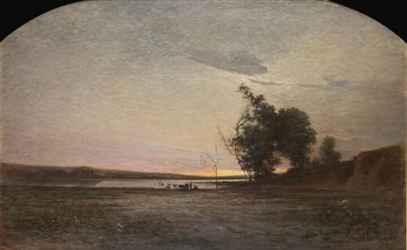 CARLO FOLLINI<BR>Domodossola (NO) 1848 - 1938 Pegli (GE)<BR>"L'abbeverata" 1878