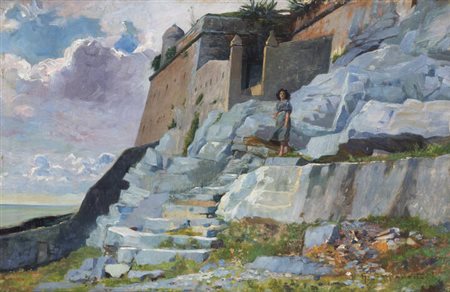 GIOVANNI BATTISTA CARPANETTO<BR>Torino 1863 - 1928<BR>"Il castello di Portovenere" 1912