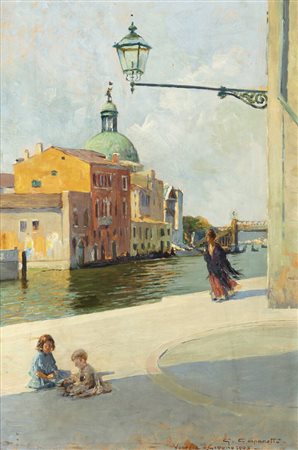 GIOVANNI BATTISTA CARPANETTO<BR>Torino 1863 - 1928<BR>"Mattino a Venezia" Giugno 1905